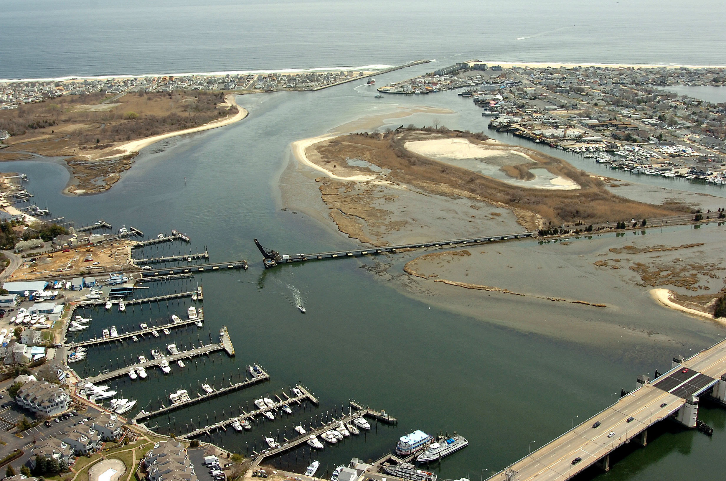 Aerial view of an inlet and tidal estuary